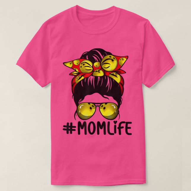 Bowling Messy Bun Proud Mom Baseball Scarf Sunshad T-Shirt (Design Front)