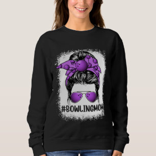 Bowling Mom Glasses Messy Bun Women Cute Mother s  Sweatshirt