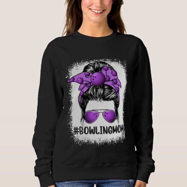 Bowling Mom Glasses Messy Bun Women Cute Mother s  Sweatshirt (Front)
