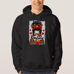 Bowling Mom Leopard Messy Bun Game Day Mother s Da Hoodie