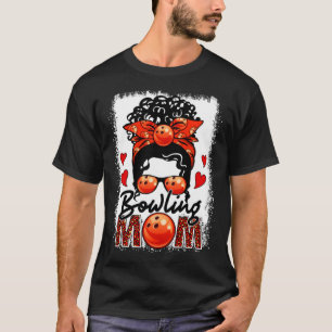 Bowling Mom Leopard Messy Bun Game Day Mother s Da T-Shirt