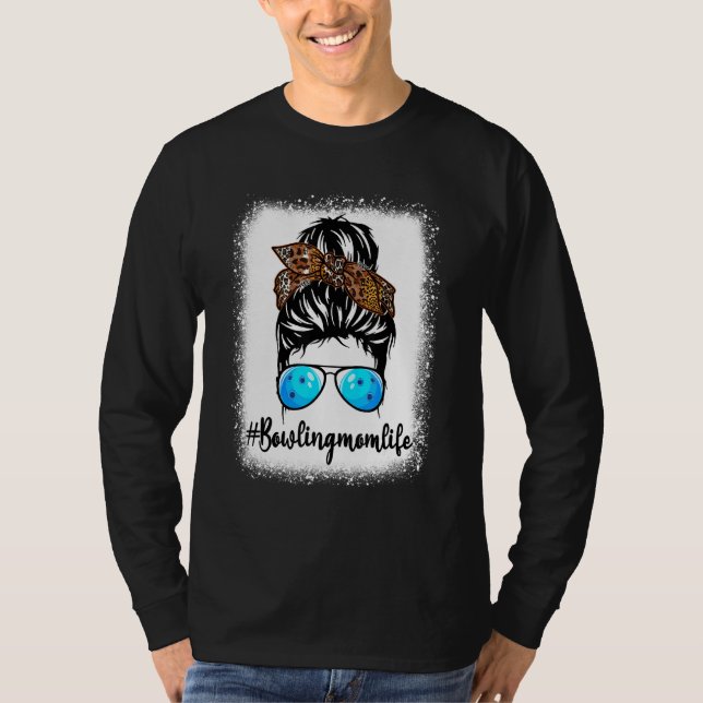 Bowling Mom Life  Leopard Messy Bun Hair Women T-Shirt (Front)