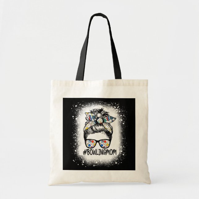 Bowling Mom Life Mothers Day Messy Bun Glasses Tote Bag (Front)