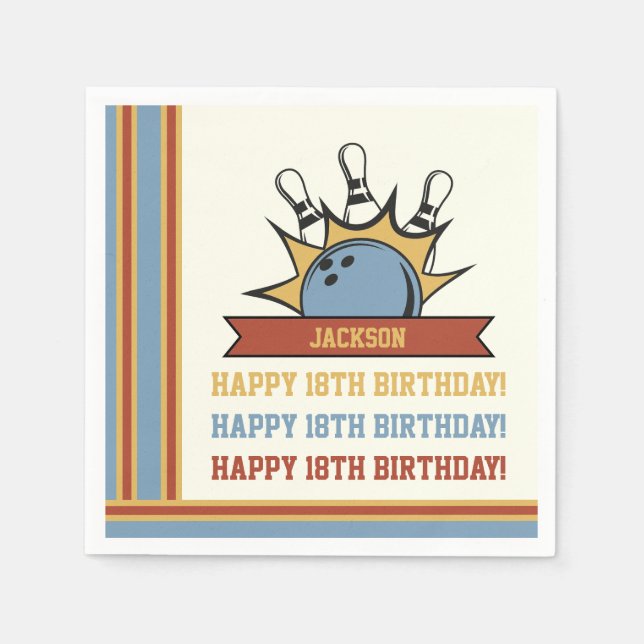 Bowling Name Age Sentiment Birthday Napkins (Front)