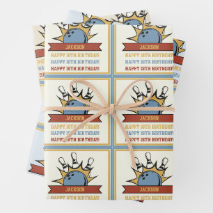 Bowling Name Age Sentiment Birthday Wrapping Paper Sheets