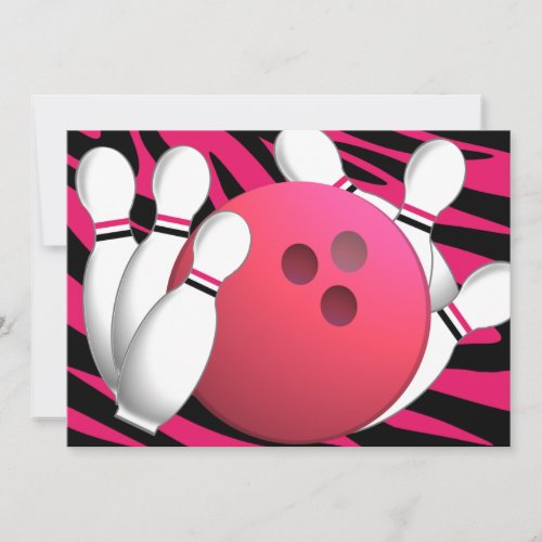 Bowling Neon and Zebra Personalized Invitations