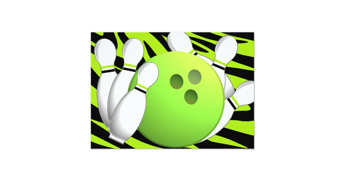 Bowling Neon Green and Zebra Card Zazzle
