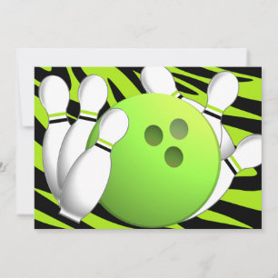 Bowling Neon Green and Zebra Invitation