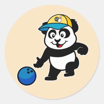 Bowling Panda Classic Round Sticker by cuteunion at Zazzle