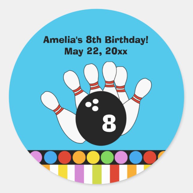 Bowling Party Birthday Custom Favor Sticker (Front)