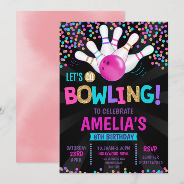Bowling Party Birthday Invitation (Front/Back)