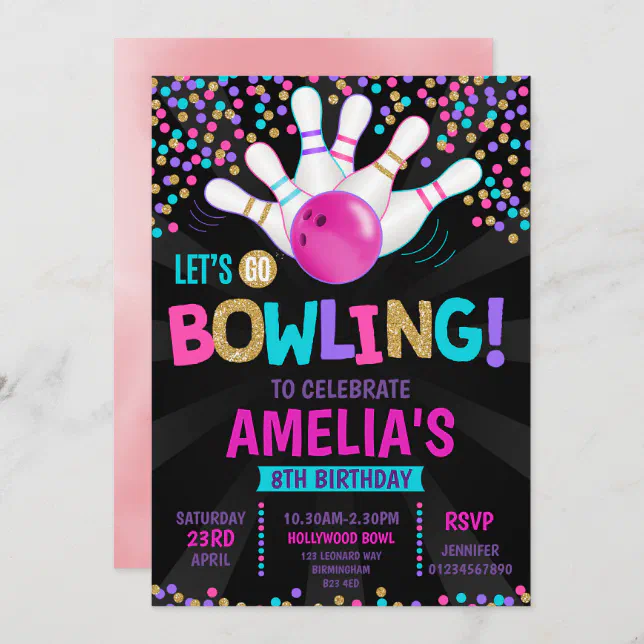 Bowling Party Birthday Invitation | Zazzle