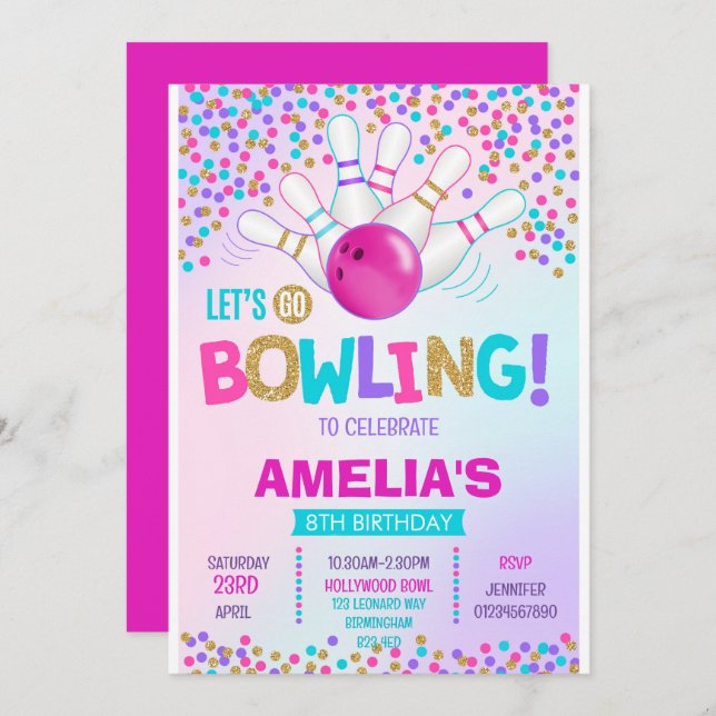 Bowling Party Birthday Invitation (Front/Back)