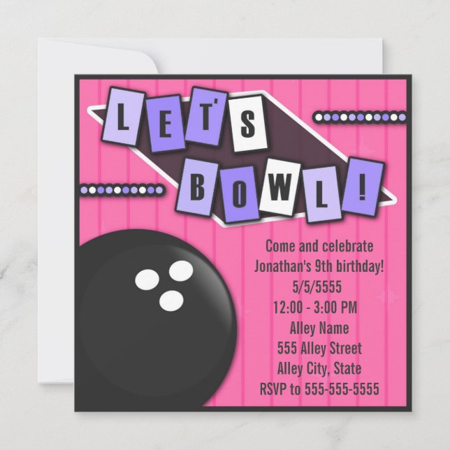 Bowling Party Birthday Invitation (Front)