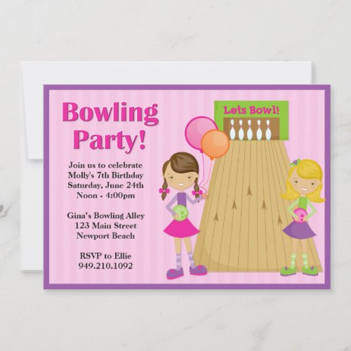 Bowling Party Birthday Invitation for Girl