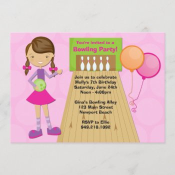 Bowling Party Birthday Invitation For Girl by eventfulcards at Zazzle