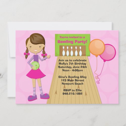 Bowling Party Birthday Invitation for Girl