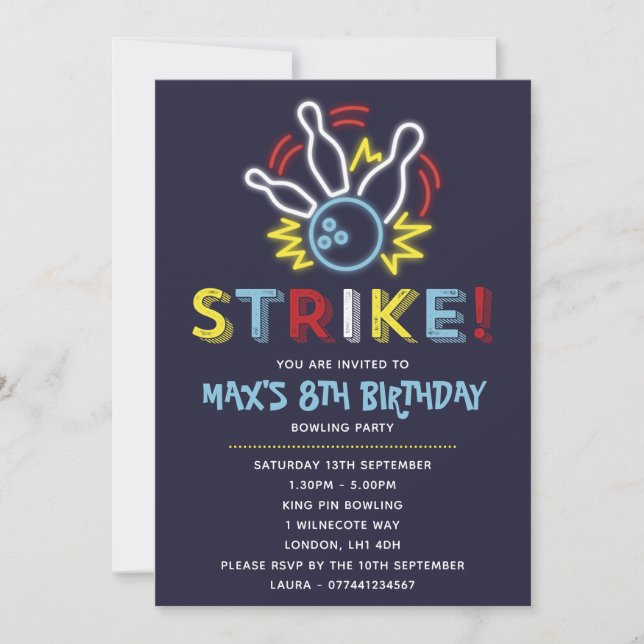 Bowling Party Birthday Invitations (Front)