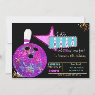 Bowling party, Birthday Neon glow bowling Invitation