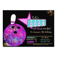Bowling party, Birthday Neon glow bowling Invitation