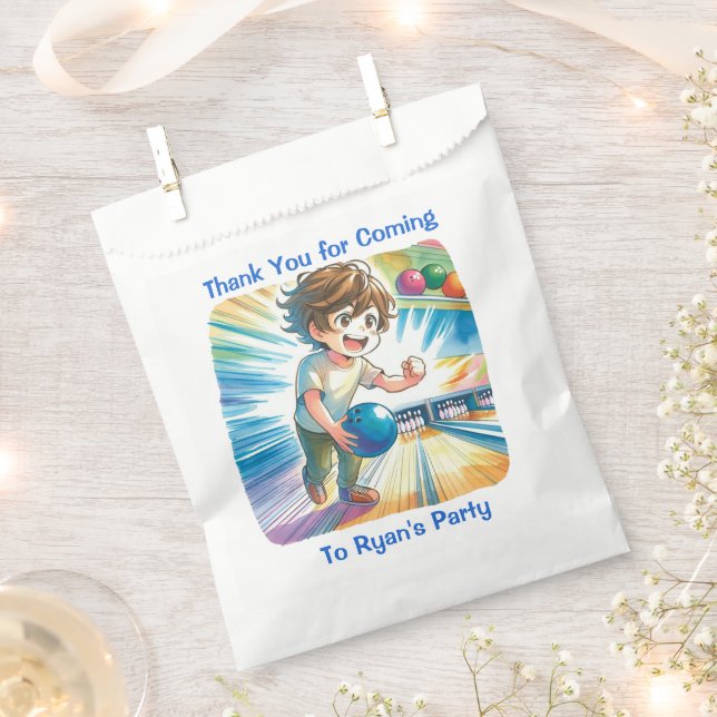 Bowling Party Boy's Anime Birthday Favors Favor Bag (Clipped)
