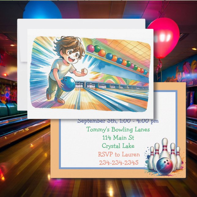 Bowling Party Boy's Anime Birthday Invite (Creator Uploaded)