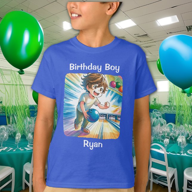 Bowling Party Boy's Anime Birthday Personalized T-Shirt (Creator Uploaded)