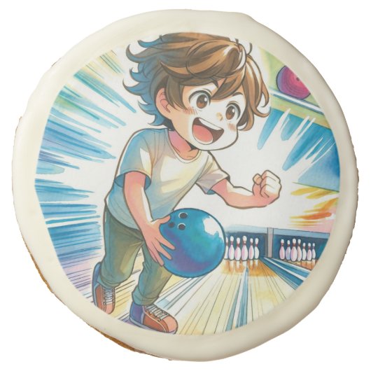 Bowling Party Boy's Anime Birthday Treats Sugar Cookie (Front)