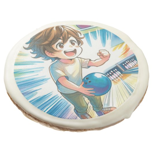 Bowling Party Boy's Anime Birthday Treats Sugar Cookie (Angled)