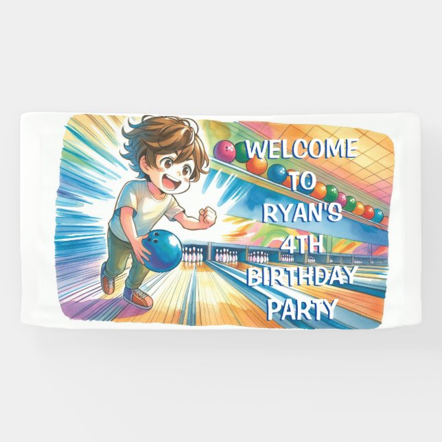 Bowling Party Boy's Anime Birthday Welcome Banner (Horizontal)