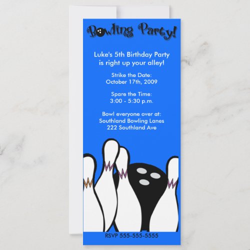 BOWLING PARTY COSMIC ANY AGE BIRTHDAY 4X9 INVITATION