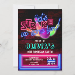 Bowling Party, Cosmic Bowling, Bowling birthday Invitation