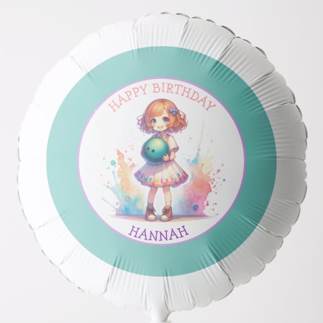 Bowling Party Girl's Anime Birthday Personalized  Balloon (Front)