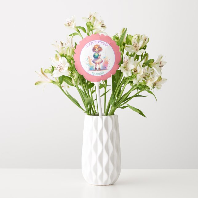 Bowling Party Girl's Anime Birthday Personalized  Balloon (Vase)