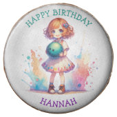 Bowling Party Girl's Anime Birthday Personalized Chocolate Covered Oreo (Front)