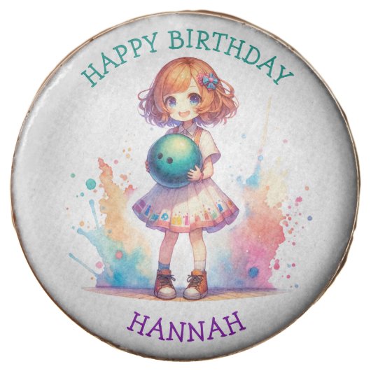 Bowling Party Girl's Anime Birthday Personalized  Chocolate Covered Oreo (Front)