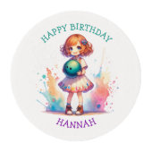 Bowling Party Girl's Anime Birthday Personalized Edible Frosting Rounds (Front)