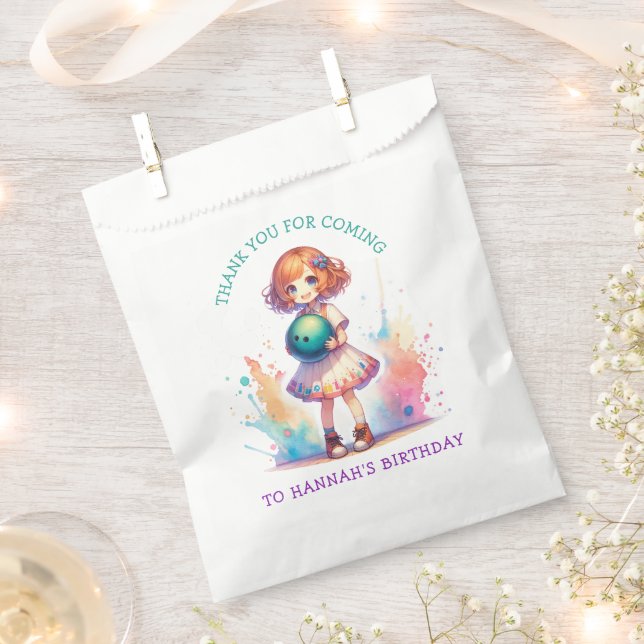 Bowling Party Girl's Anime Birthday Personalized  Favor Bag (Clipped)