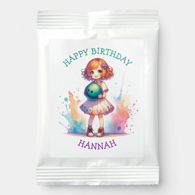 Bowling Party Girl's Anime Birthday Personalized  Lemonade Drink Mix (Front)