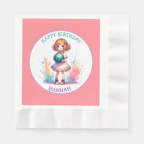 Bowling Party Girls Anime Birthday Personalized  Napkins