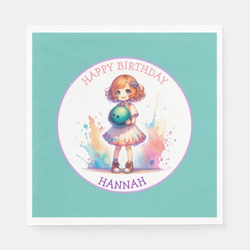 Bowling Party Girls Anime Birthday Personalized  Napkins