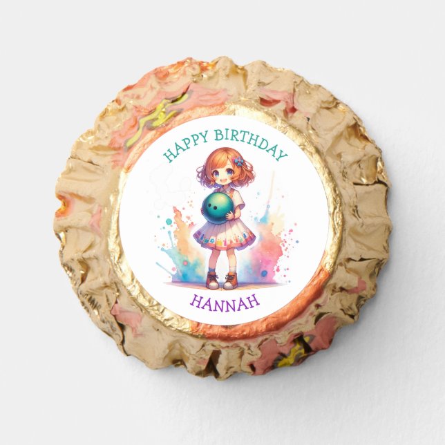 Bowling Party Girl's Anime Birthday Personalized  Reese's Peanut Butter Cups (Front)