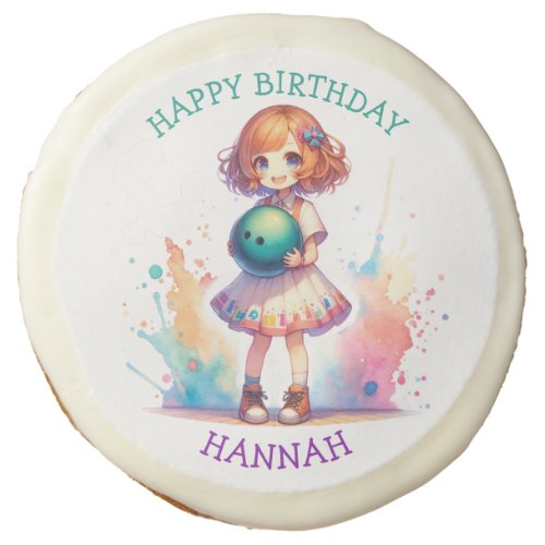 Bowling Party Girls Anime Birthday Personalized  Sugar Cookie