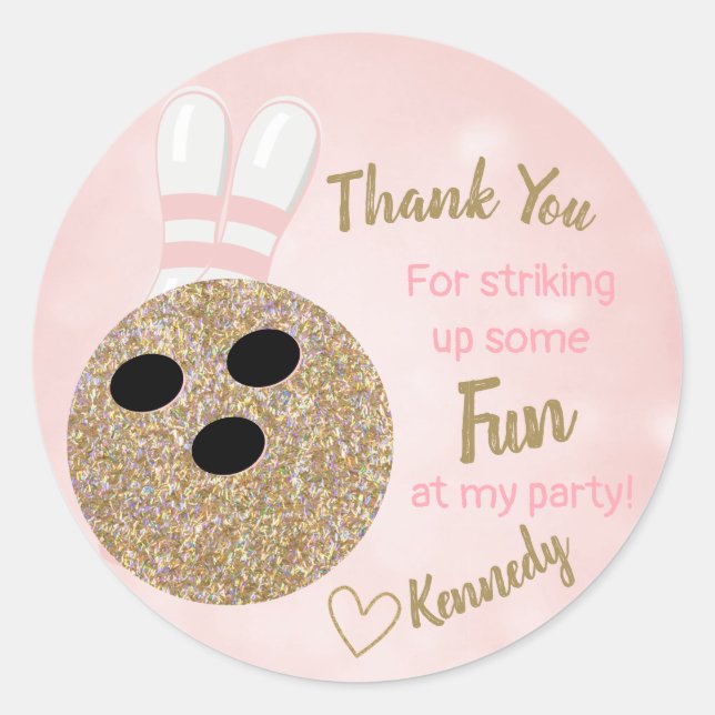 Bowling Party Glitter, Thank you favor tag (Front)