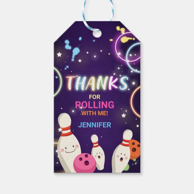 Bowling Party Glow Girl Birthday Thank You Tag (Front)
