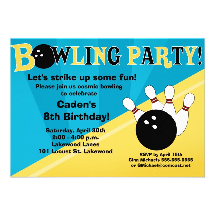 Retro Dots & Stripes Birthday Bowling Party Invite