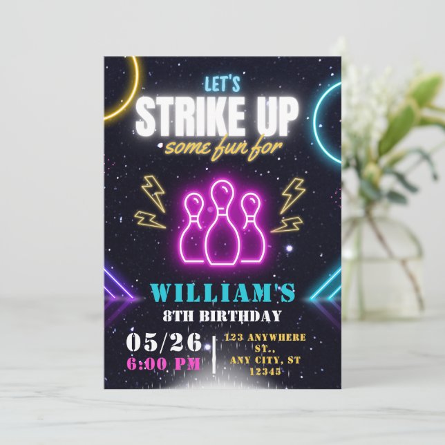 Bowling Party Invitation, Boy Bowling Birthday  Invitation (Standing Front)