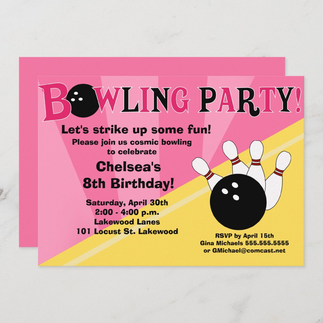 Bowling Party Invitation Girls Bowl Party | Zazzle