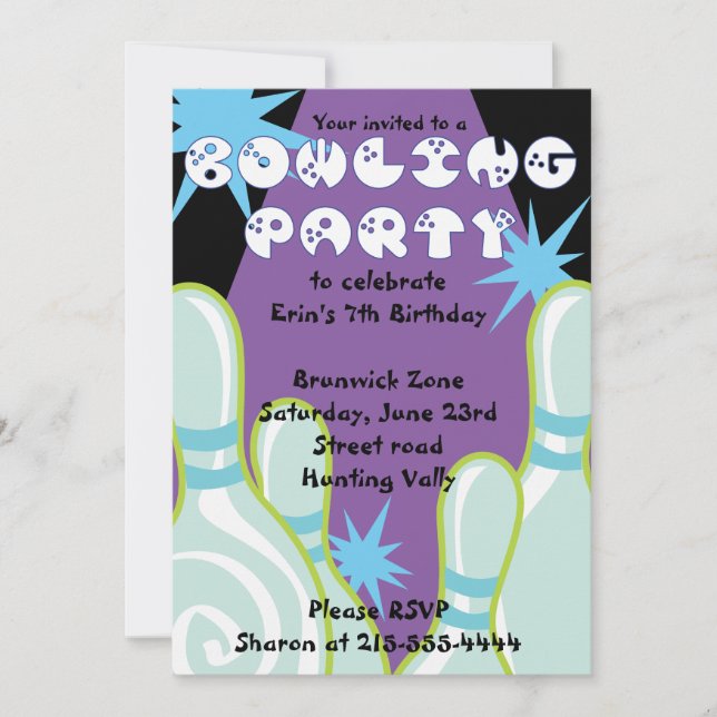 Bowling Party Invitation Happy Birthday Invite Boy (Front)