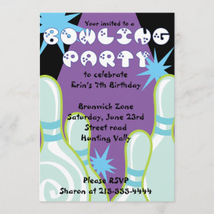 Bowling Party Invitation Happy Birthday Invite Boy